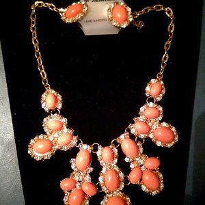 Gold Plated Orange and diamond Cut Necklace Set